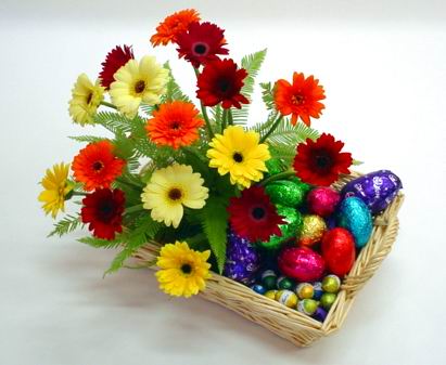 Temelli �i�ek sat��� , �i�ek�i , �i�ek�ilik  sepette gerbera �i�ekleri 