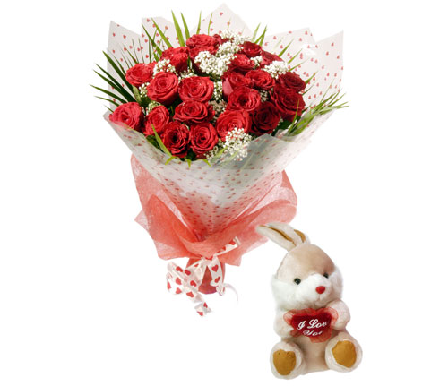 10 adet kirmizi g�l ve hediye pelus oyuncak Ankara Temelli �i�ek yolla 