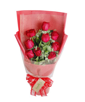 9 adet k�rm�z� g�lden g�rsel buket Temelli Ankara hediye sevgilime hediye �i�ek 
