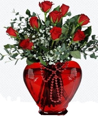 Kalp cam mika i�inde 9 adet k�rm�z� g�l Ankara Temelli kaliteli taze ve ucuz �i�ekler 