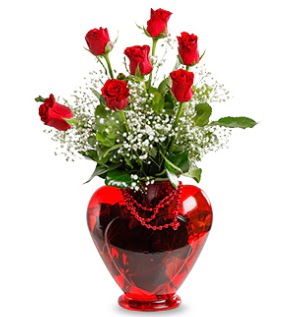Kalp cam i�inde 7 adet k�rm�z� g�l Temelli ankara �i�ek ma�azas� , �i�ek�i adresleri  