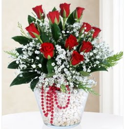 9 adet k�rm�z� g�l cam i�erisinde ankara �i�ek�i Temelli ucuz �i�ek g�nder 