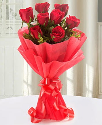 9 adet k�rm�z� g�lden modern buket Temelli �i�ek sipari�i vermek  