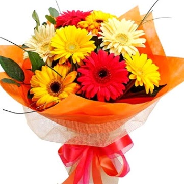 9 adet kar���k gerbera buketi Temelli anneler g�n� �i�ek yolla 
