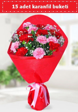 15 adet karanfilden haz�rlanm�� buket Temelli �i�ek g�nderme sitemiz g�venlidir 