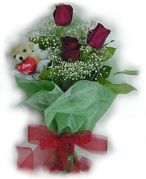 3 adet g�l ve k���k ayicik buketi Temelli ankara �nternetten �i�ek sipari�i 