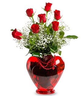 Kalp cam i�inde 7 adet k�rm�z� g�l Temelli ankara �i�ek ma�azas� , �i�ek�i adresleri  