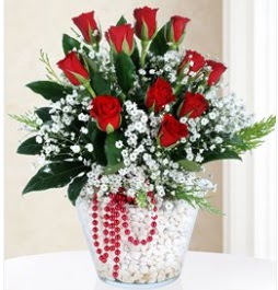 9 adet k�rm�z� g�l cam i�erisinde ankara �i�ek�i Temelli ucuz �i�ek g�nder 