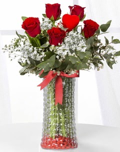 5 adet k�rm�z� g�l kalp �ubuk cam vazoda Ankara Temelli online �i�ek g�nderme sipari� 