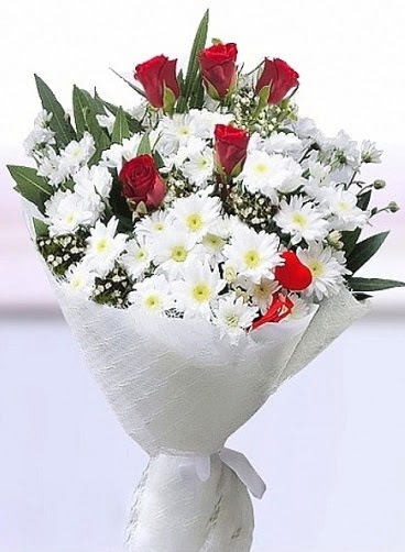 Sevdi�ime papatya ve 5 k�rm�z� g�l buketi �i�ek�i Temelli �i�ek servisi , �i�ek�i adresleri 