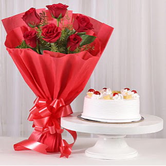 6 K�rm�z� g�l ve 4 ki�ilik ya� pasta Temelli anneler g�n� �i�ek yolla 