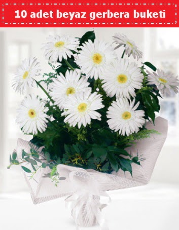 10 Adet beyaz gerbera buketi Temelli anneler g�n� �i�ek yolla 